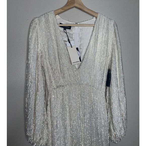 Retrofête White Sequin Maxi Dress XS NWT Bridal Wedding Reception Gown Slit - Picture 5 of 10
